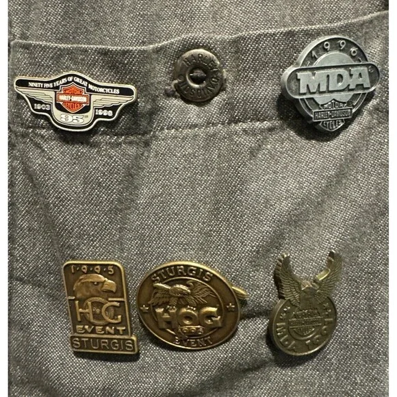 Harley Davidson Biker Blues Frayed Sleeveless Shirt W/ Multiple Pins/Patches- L - Picture 5 of 14